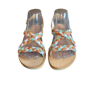 Huellas Braided Strappy Leather Flat Sandals Multicolor Adjustable Buckle Size 6
